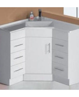 900*900 Gloss White One Door Six Drawers with Handle Floor Mounted Corner Vanity Unit