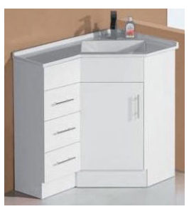 900*600 Gloss White One Door Three Drawers with Handle Floor Mounted Corner Vanity Unit