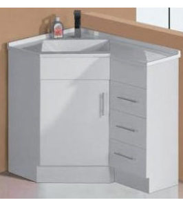 600*900 Gloss White One Door Three Drawers with Handle Floor Mounted Corner Vanity Unit