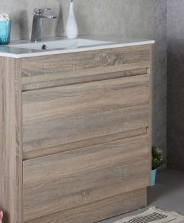 900 Dark Walnut Two Drawers Floor Mounted Vanity Unit - Leo