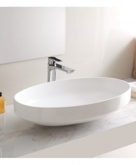 670*420*150mm Matte White Oval Above Counter Marble Stone Basin - Crown