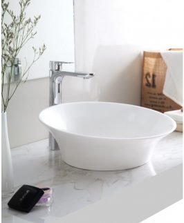 460*460*165mm Gloss White Round Above Counter Marble Stone Basin - Odessa