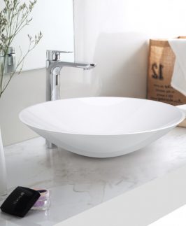 420*420*100mm Gloss White Round Above Counter Marble Stone Basin - Opal