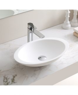 600*355*100mm Matte White Oval Above Counter Marble Stone Basin - Phoenix