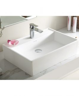 605*425*150mm Gloss White Rectangle Above Counter with Overflow Marble Stone Basin - Splize