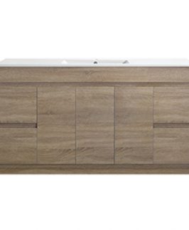 1500 Dark Walnut Three Doors Four Drawers with Double Bowls Floor Mounted Vanity Unit - Grace