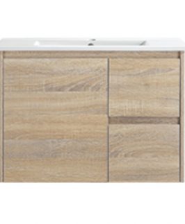 750 Dark Walnut One Door Two Drawers Wall Hung Vanity Unit - Grace