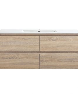 1200 Dark Walnut Two Drawers Wall Hung Vanity Unit - Leo