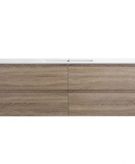 1500 Dark Walnut Four Drawers with Double Bowls Wall Hung Vanity Unit - Leo