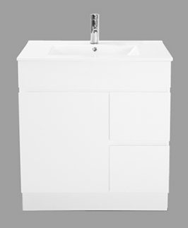 750*360 Compact Gloss White One Doors Two Drawers Floor Mounted Vanity Unit - Lucas Slim