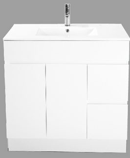 900*360 Compact Gloss White Two Doors Two Drawers Floor Mounted Vanity Unit - Lucas Slim