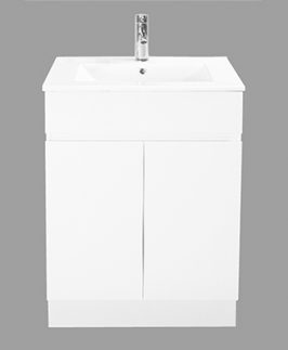 600*360 Compact Gloss White Two Doors Floor Mounted Vanity Unit - Lucas Slim