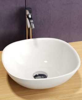 350*350*130mm Matte White Square Above Counter Marble Stone Basin - Blanche