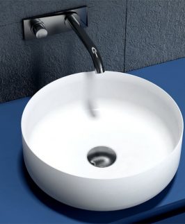 365*365*130mm Matte White Round Above Counter Marble Stone Basin - Dahlia