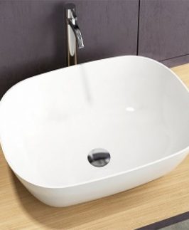 580*440*150mm Gloss White Oval Above Counter Marble Stone Basin - Selene