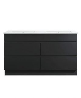 1500 Matte Black Four Drawers with Double Bowls Floor Mounted Vanity Unit - Core