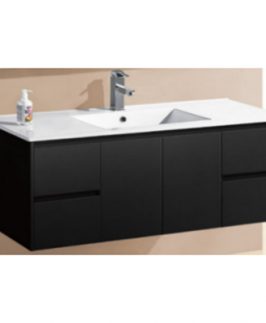 1200 Gloss Black Two Doors Four Drawers Wall Hung Vanity Unit - Willow