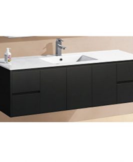 1500 Matte Black Three Doors Four Drawers with Double Bowls Wall Hung Vanity Unit - Willow