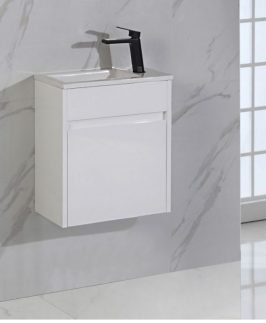 465 Compact Gloss White One Door Wall Hung Vanity Unit - Brant Slim