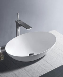 500*350*150mm Gloss White Oval Above Counter Marble Stone Basin - Amos