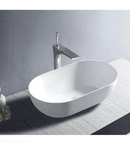 560*320*155mm Gloss White Oval Above Counter Marble Stone Basin - Chloe