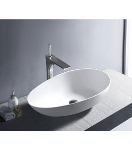 600*350*160mm Matte White Oval Above Counter Marble Stone Basin - Abel