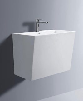 500*350*400mm Matte White Rectangle Wall Hung with Overflow Marble Stone Basin - Compact