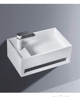 500*300*200mm Matte White Rectangle Wall Hung Marble Stone Basin - Zaya