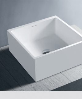 410*400*180mm Matte White Square Above Counter with Overflow Marble Stone Basin - Titus