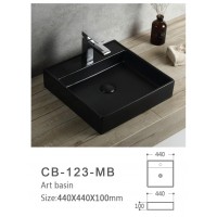 440*440*100mm Matte Black Square Above Counter Ceramic Basin