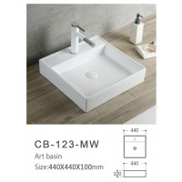 440*440*100mm Matte White Square Above Counter Ceramic Basin