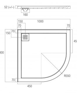 Curved Corner Rear Outlet Polymarble Shower Base - Eco