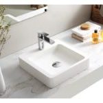 500*500*80mm Gloss White Square Above Counter Marble Stone Basin - Grande