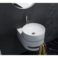 420*420*150mm Gloss White Round Above Counter Marble Stone Basin - Ivy