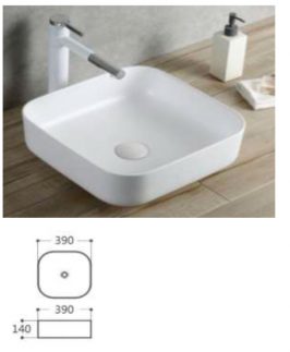 390*390*140mm Matte White Square Above Counter Ceramic Basin