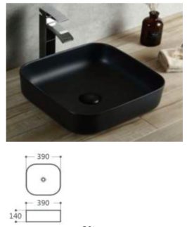 390*390*140mm Matte Black Square Above Counter Ceramic Basin