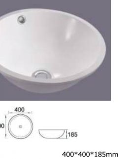 400*400*185mm Round Under Mount with Overflow Ceramic Basin