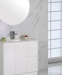 1500 Gloss White Three Doors Four Drawers with Double Bowls Floor Mounted Vanity Unit - Alice