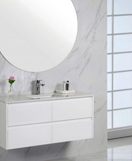 1800 Gloss White Two Drawers with Double Bowls Wall Hung Vanity Unit - Leona