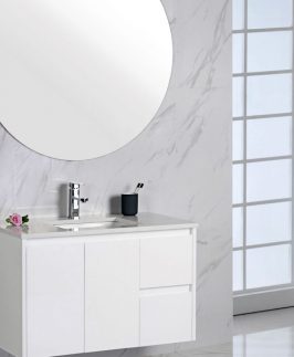 750 Gloss White One Door Two Drawers Wall Hung Vanity Unit - Alice