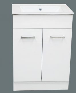 600 Gloss White Two Doors with Handle Floor Mounted Vanity Unit - Euro