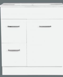 750*360 Compact Gloss White  One Door Two Drawers with Handle Floor Mounted Vanity Unit - Euro Slim