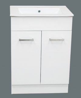 600*360 Compact Gloss White Two Doors with Handle Floor Mounted Vanity Unit - Euro Slim