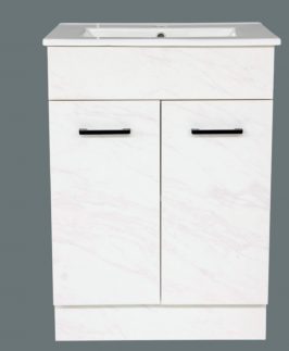 600 Matte White Marble Two Doors with Handle Floor Mounted Vanity Unit - Mars