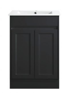 600 Shaker Matte Black Two Doors Floor Mounted Vanity Unit - Quinn