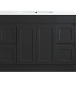 1200 Shaker Gloss Black Two Doors Four Drawers Floor Mounted Vanity Unit - Quinn