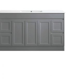 1500 Shaker Matte Grey Three Doors Four Drawers Floor Mounted Vanity Unit - Quinn