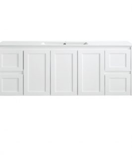 1500 Shaker Matte White Three Doors Four Drawers with Double Bowls Wall Hung Vanity Unit - Luna