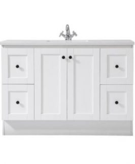 1200 Shaker Matte White Two Doors Four Drawers with Handle Floor Mounted Vanity Unit - Alice