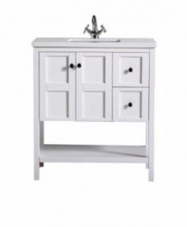 900 Shaker Matte White Two Doors Two Drawers with Handle Floor Mounted Vanity Unit - Allen